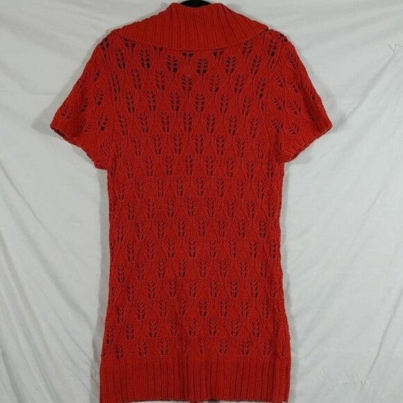 Cato Women's Orange Short Sleeved Semi Turtleneck Crochet Ribbed Sweater Size XL - Picture 2 of 8